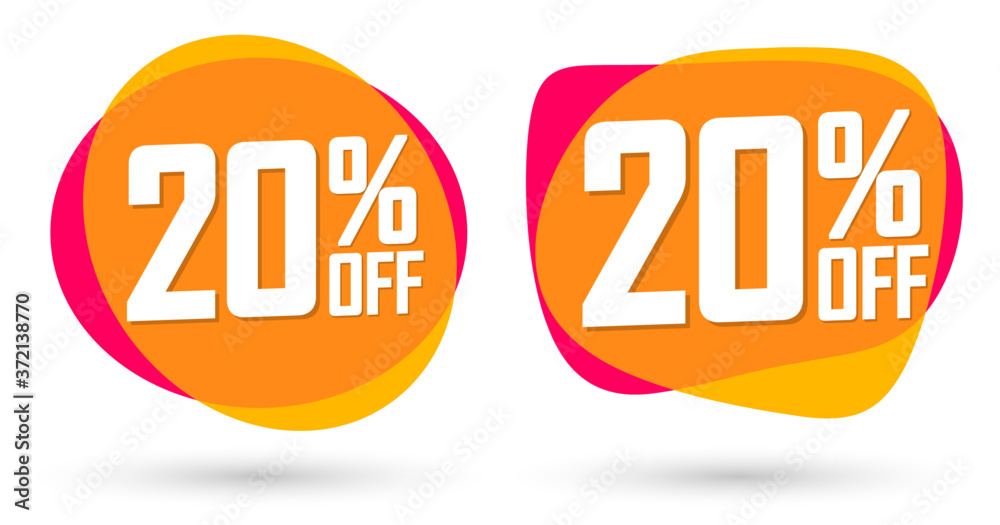Set Sale 20% off bubble banners, discount tags design template, today ...