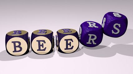 Poster - BEERS text by dancing dice letters, 3D illustration for alcohol and background
