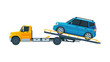 © topvectors - Blue Car Evacuating on Tow Truck, Roadside Assistance Service Flat Vector Illustration