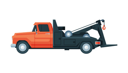 Wall Mural - Tow Truck, Evacuation Vehicle, Road Assistance Service, Side View Flat Vector Illustration