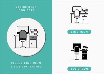 Fototapete - Office desk icons set vector illustration with solid icon line style. Workspace symbol. Editable stroke icon on isolated background for web design, infographic and UI mobile app.