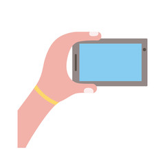 Poster - hand lifting smartphone horizontally flat style icon