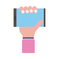 Poster - hand lifting smartphone horizontally flat style icon