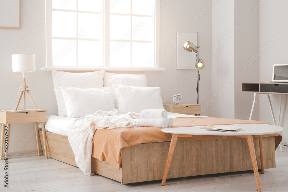 Big comfortable bed in hotel room