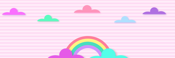 Wall Mural - abstract creative kawaii art style unicorn. colorful sky rainbow background. soft gradient pastel co