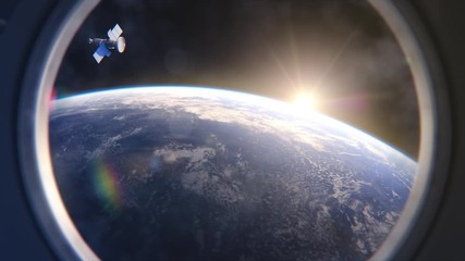 Wall Mural - breathtaking view of the planet earth as seen from the international space station porthole. rising 