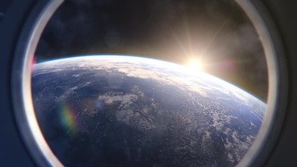 Wall Mural - breathtaking view of the planet earth from international space station porthole. rising sun illumina