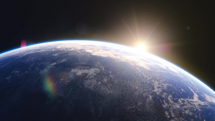 breathtaking view of the planet. rising sun illuminates our blue planet's clouds, oceans and peacefu