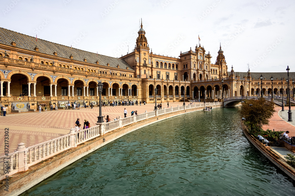 Plaza de Espana, Spanish square in the centre of Seville, Andalusia, Spain.