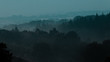 Heide in Posbank im Morgengrauen mit Nebel