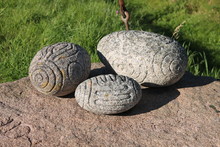 Carved Spiral Stones, Neolithic Carved Stone Ball Similar Design To Towie Balls, Tarland, Aberdeenshire, Scotland, 15/08/2020: