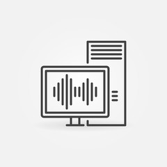 Poster - desktop computer with sound wave vector concept outline icon or design element
