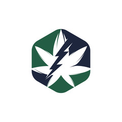 Wall Mural - Marijuana thunder vector logo design. Cannabis or marijuana leaf logo icon with lighting bolt.