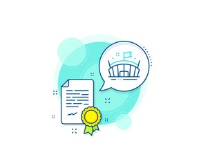 Poster - Arena with flag sign. Certification complex icon. Sports stadium line icon. Sport complex symbol. Certificate or diploma document. Arena sign. Vector