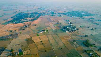 Drone view of Indian forest and agriculture field