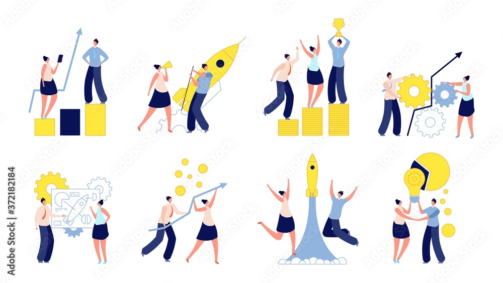 Successful business startup. People boosting, idea start and ...