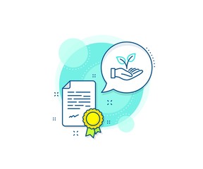 Poster - Charity gesture sign. Certification complex icon. Helping hand line icon. Startup plant symbol. Certificate or diploma document. Helping hand sign. Vector