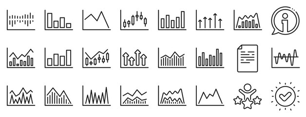 Aufkleber - Set of Candle stick graph, Report diagram and Infochart icons. Financial chart line icons. Growth, Trade and Investment chart. Stock exchange, Candlestick and financial diagram graph. Vector