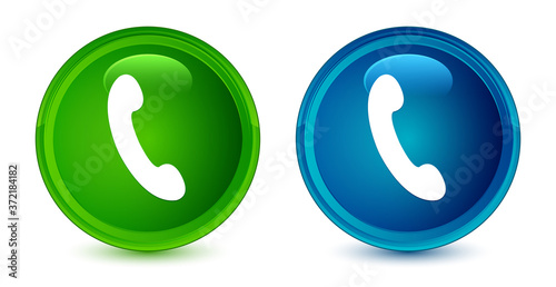 Cuadros en Lienzo Phone icon artistic shiny glossy blue and green round button set