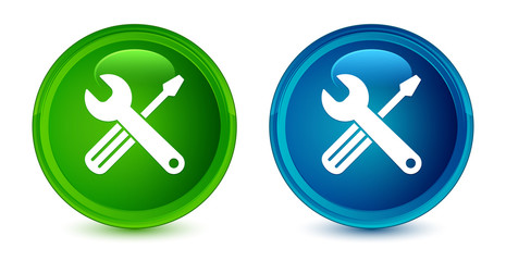 Tools icon artistic shiny glossy blue and green round button set