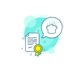 Poster - Chef sign. Certification complex icon. Cooking hat line icon. Food preparation symbol. Certificate or diploma document. Cooking hat sign. Vector