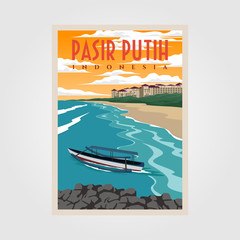 pasir putih anyer beach vintage poster illustration design, indonesian beach poster design