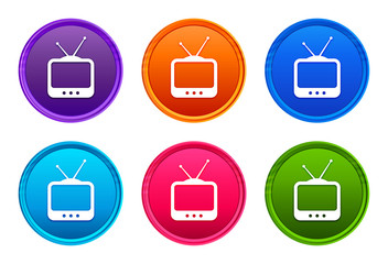 TV  icon luxury bright round button set 6 color vector