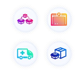 Poster - parcel shipping, parking garage and ambulance emergency icons simple set. button with halftone dots.