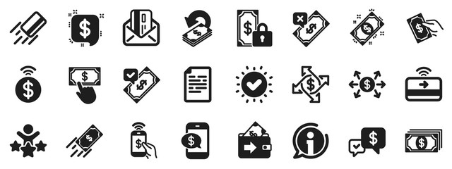 Aufkleber - Set of Accept money transfer, Pay with Phone and Credit card by mail icons. Payment wallet icons. Online payment, Dollar exchange and Fast money send. Private pay, Cash and Wallet. Vector