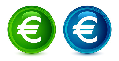 Wall Mural - Euro sign icon artistic shiny glossy blue and green round button set