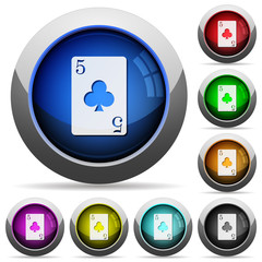 Sticker - five of clubs card round glossy buttons