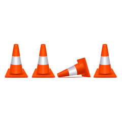 Sticker - Realistic 3d Detailed Plastic Traffic Cones Row. Vector