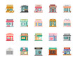 Collection of shop buildings isolated on white background,Retail business urban shop, store. Market and bakery, cafe and boutique store, vector illustration.