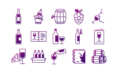 Canvas Print - bundle of fifteen wine set icons