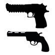 Set of revolver and desert eagle pistol icon, self defense weapon, concept simple black vector illustration, isolated on white. Shooting powerful firearms handgun.