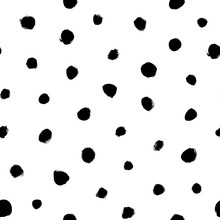 Grunge Spots Hand Drawn Vector Seamless Pattern. Ink Dirty Circles Texture. Black Paint Dry Brush Splodges, Blotches Background. Abstract Rough Blots, Splotches Backdrop. Wrapping Paper Design.