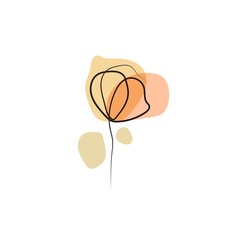 Poster - nature vector continuous line drawing. poppy flower linear illustration with contemporary color shap