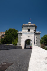 Wall Mural - Milvian Bridge on river Tiber in Rome, Italy