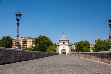 Wall Mural - Milvian Bridge on river Tiber in Rome, Italy