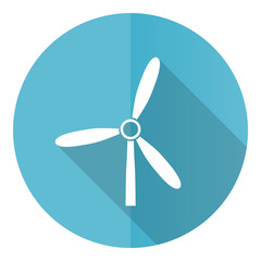 Leinwandbilder - Windmill vector icon, flat design blue round web button isolated on white background