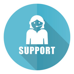 Leinwandbilder - Support vector icon, flat design blue round web button isolated on white background
