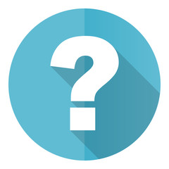 Leinwandbilder - Question mark vector icon, flat design blue round web button isolated on white background