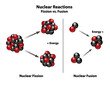 Nuclear Fission and Fusion compared. Diagram of molecular form of nuclear reactions.