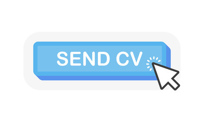Aufkleber - SEND CV blue 3D button with mouse pointer clicking. White background. Vector illustration.