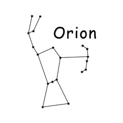 orion constellation stars vector icon pictogram with description text. artwork depicting the orion c