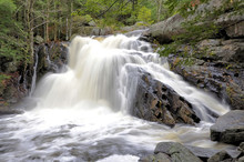 Lower Purgatory Falls. Breathtaking View Of Narrow Rocky Gorge And Scenic Waterfall Along Purgatory Brook In Southern New Hampshire.