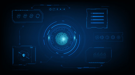 Fototapete - vector abstract security system concept with fingerprint on technology background.
