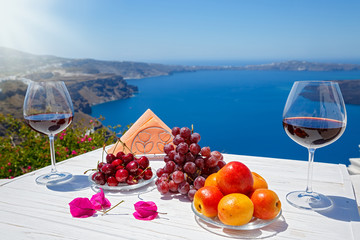 Wall Mural - Fruit and two glasses of red wine