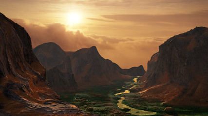 Wall Mural - life on ancient mars, liquid water and thriving lifeforms in early mars landscape
