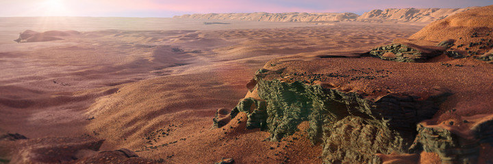Wall Mural - jezero crater on planet mars, martian landscape with ancient river delta